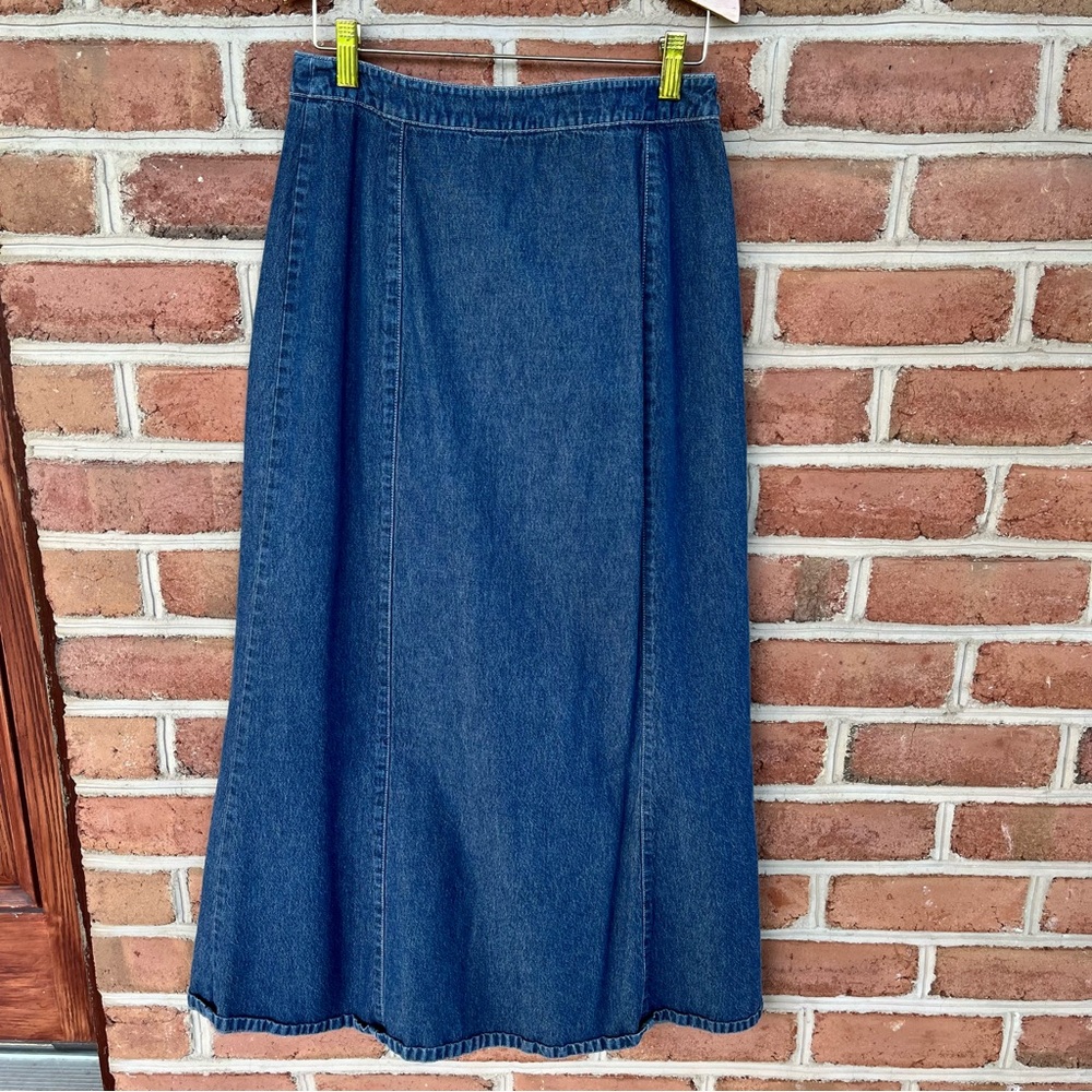 Denim maxi skirt with beige cottage core panel in front. Size 8. Party/festival - Picture 5 of 9